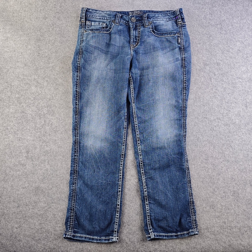 Silver Jeans Co Twisted Capri Cropped Jeans Womens 31 Medium Wash Blue Stretch